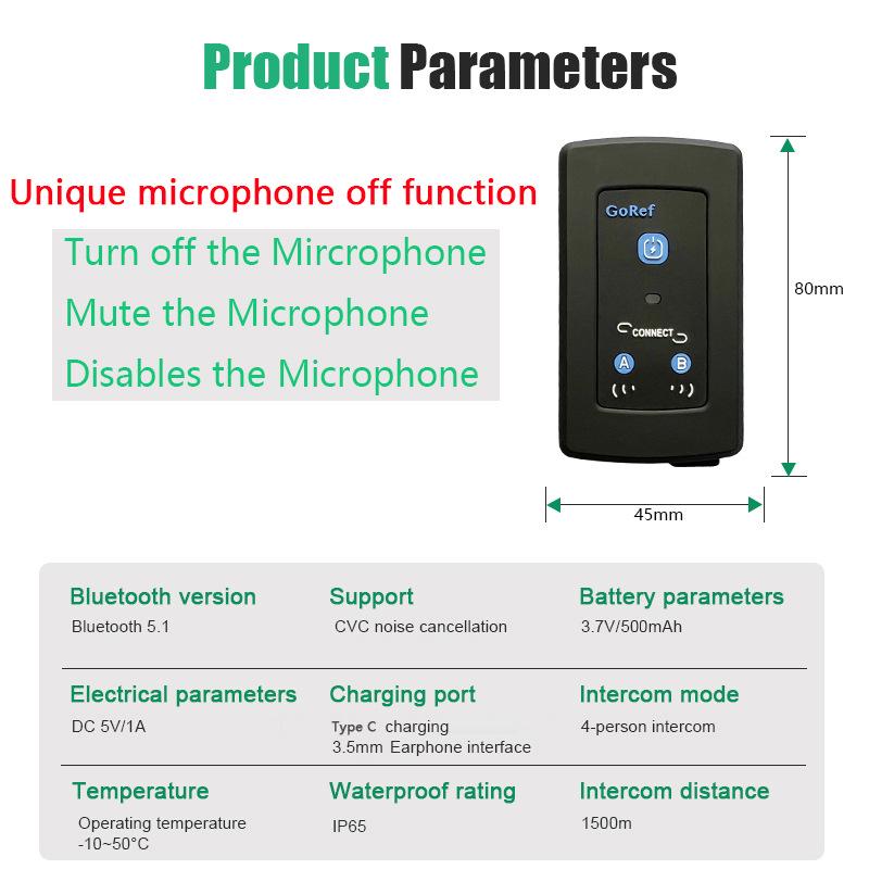 GoRef 4-Person Full-Duplex Bluetooth Referee Intercom