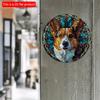 2D Flat 20*20cm1pc Cute Yellow Corgi High Quality Round Pendant, Colorful Color Block Splicing Dog Pattern Art Decorative Plate, Suitable for Bedroom