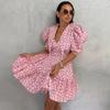European and American Women's Clothing 2026 Summer New Sweet Vacation Wind Bubble Sleeves Deep V Ruffle Floral Dress