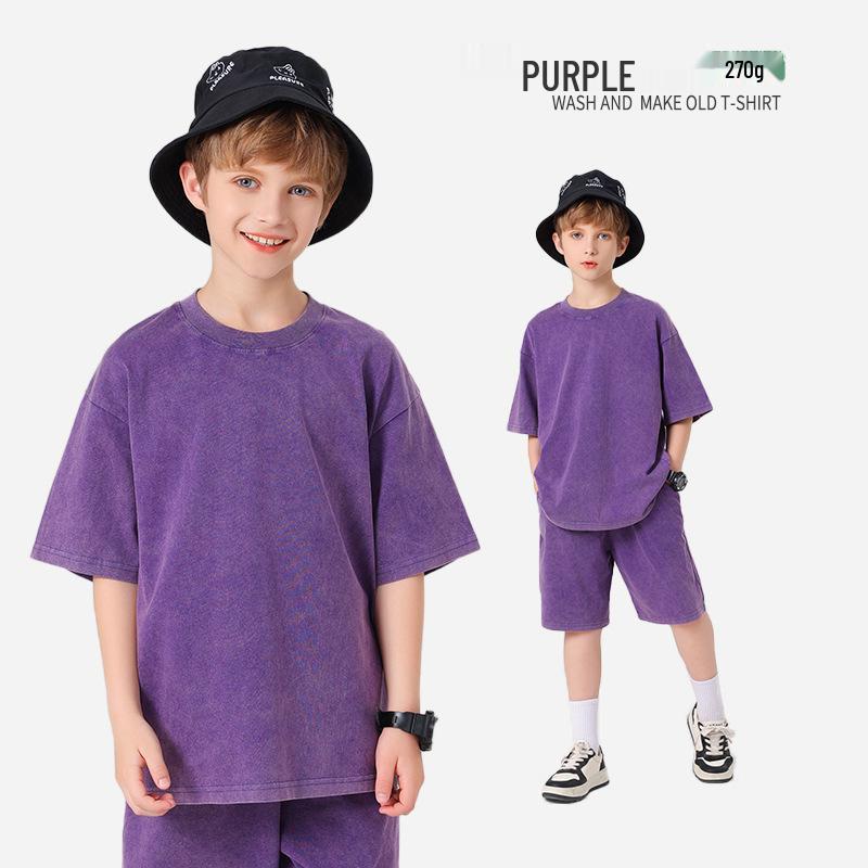 Pure Cotton Retro Short Sleeve Round Neck Loose T-Shirt for Children & Toddlers - Trendy Spring/Summer Kids' Clothing