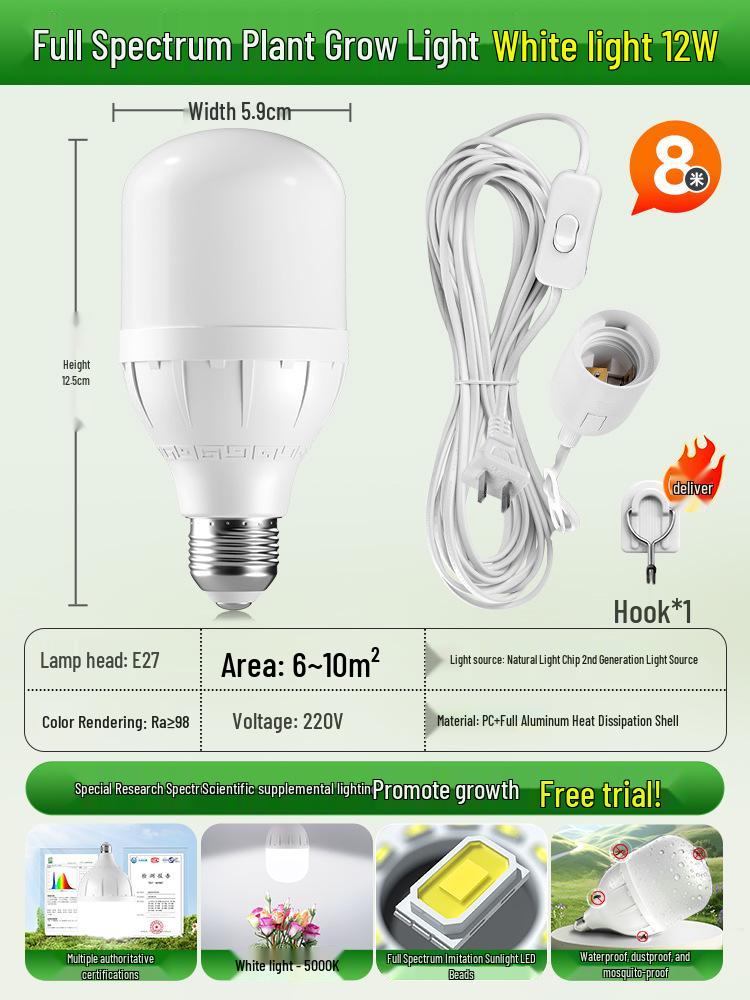 Full Spectrum LED Grow Light Bulb for Indoor Plants, E27 Base, Sunlight Imitation.