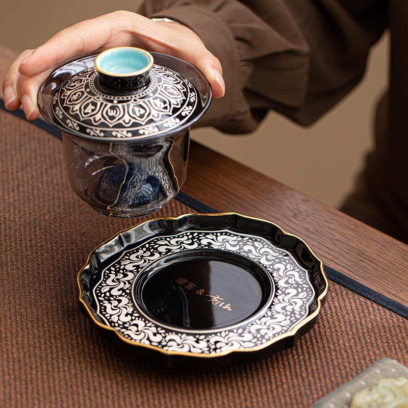 Bright Starry Sky Cover Bowl High-end Glass Teacup with Lid Single Sancai Tea Bowl Large Kung Fu Household Tea Set