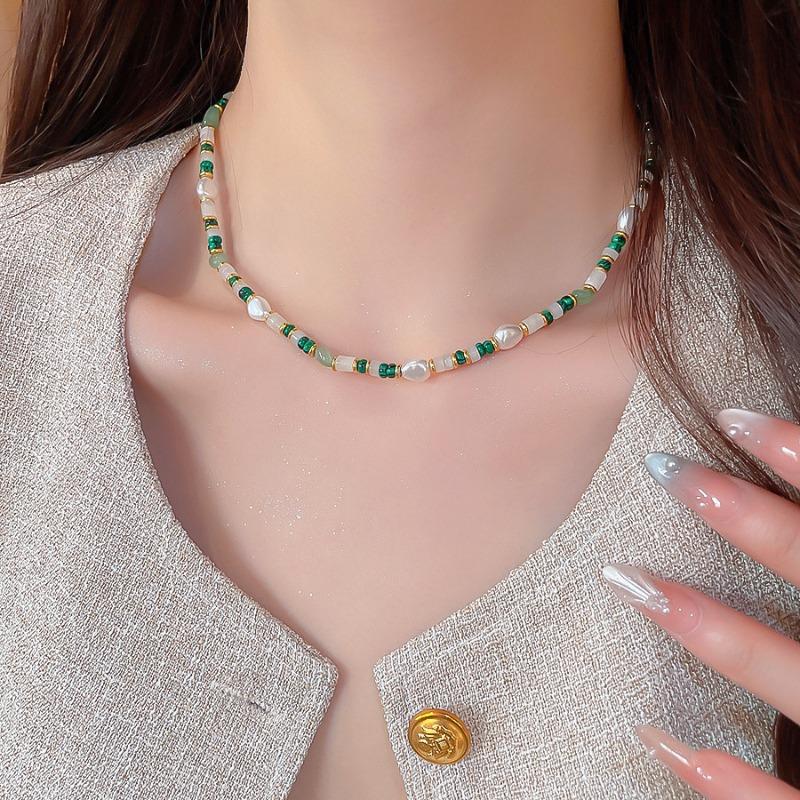 Bohemian Irregular Natural Stone Simulated Pearl Necklace Women Gold Stainless Steel Choker