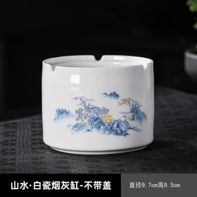 Creative Painted Flower Ceramic Ashtray Dustproof Office Ashtray with Lid Home Cylindrical Ceramic Ashtray Gift Home Decoration