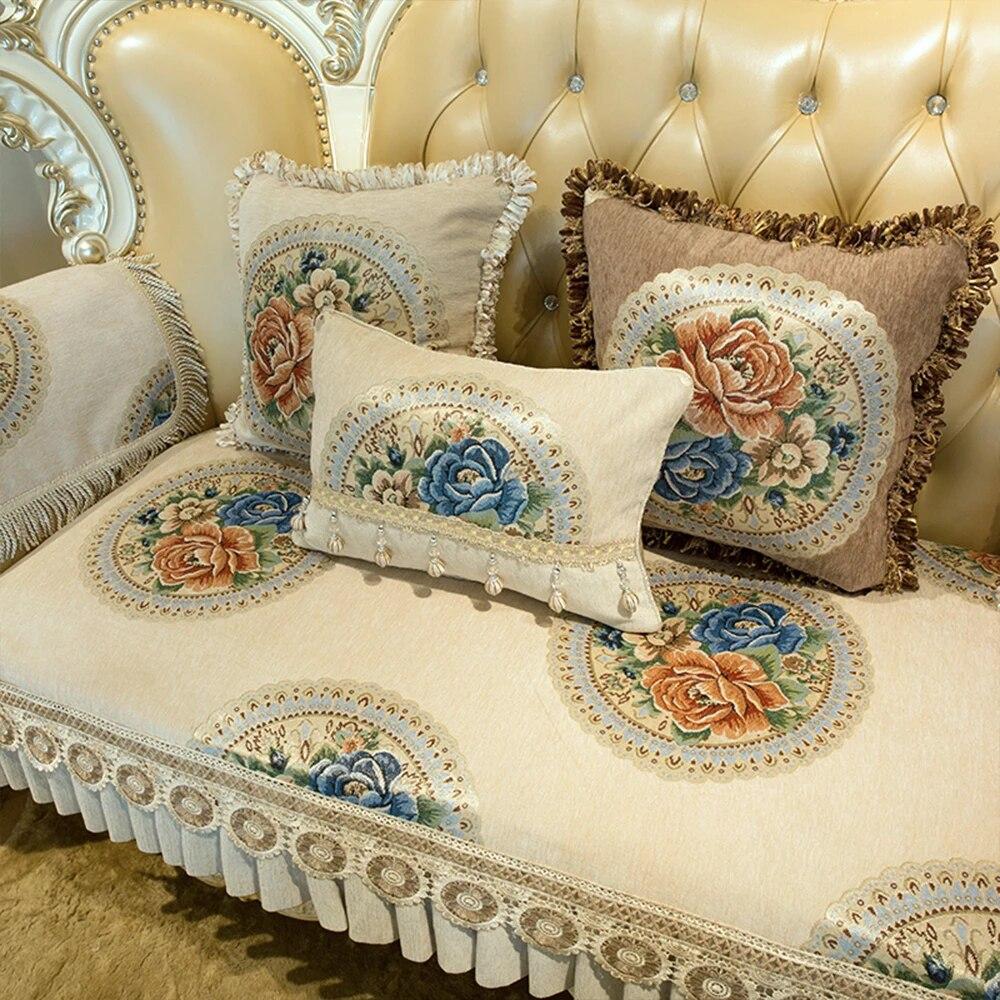 European Style Non-Slip Sofa Covers Luxury Jacquard Fabric Slipcover Armchair Sofa Towel Furniture Protection Cover Sofa Cushion