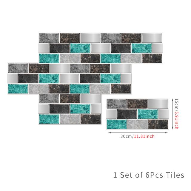 6Pcs 15X30cm DIY 3D Marble Mosaic Wall Stickers Imitation Brick Bedroom Decoration Waterproof Self Adhesive Tile Wallpaper Kitchen Cupboard Decor