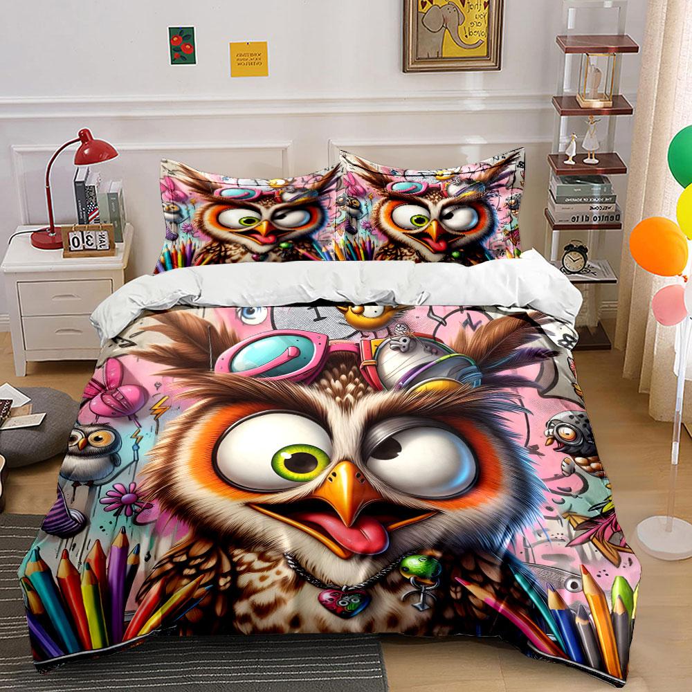 Colorful Owl Art Supplies Set Multiple sizes kid's and adults' bedroom Exquisite 3PC bedding set gift