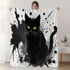 Black Cat Art Throw Blanket Abstract Splash Design for Living Room Decor Gift for Her GothicStyle70x100