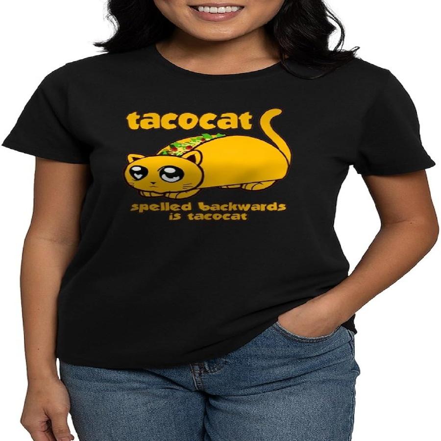 CafePress Funny Taco Cat T Shirt Womens Cotton Dark Graphic T-Shirt S