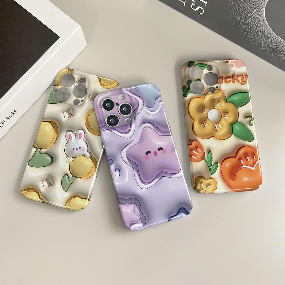 For iPhone 16 Samsung S23 A23 A52 A33 A73 A53 Huawei Xiaomi Redmi OPPO Vivo Stereoscopic Style Flowers Design Full Camera Protection Hard Phone Case