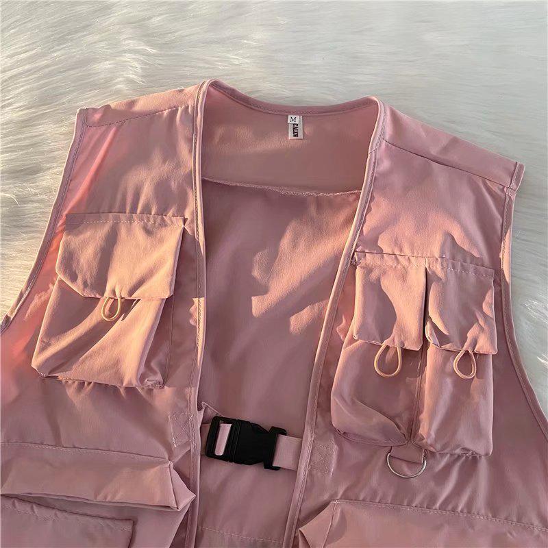 Japanese Trend Functional Tactical Multi-Pocket Vest with DIY Logo Sleeveless Design for Workwear in Spring/Autumn