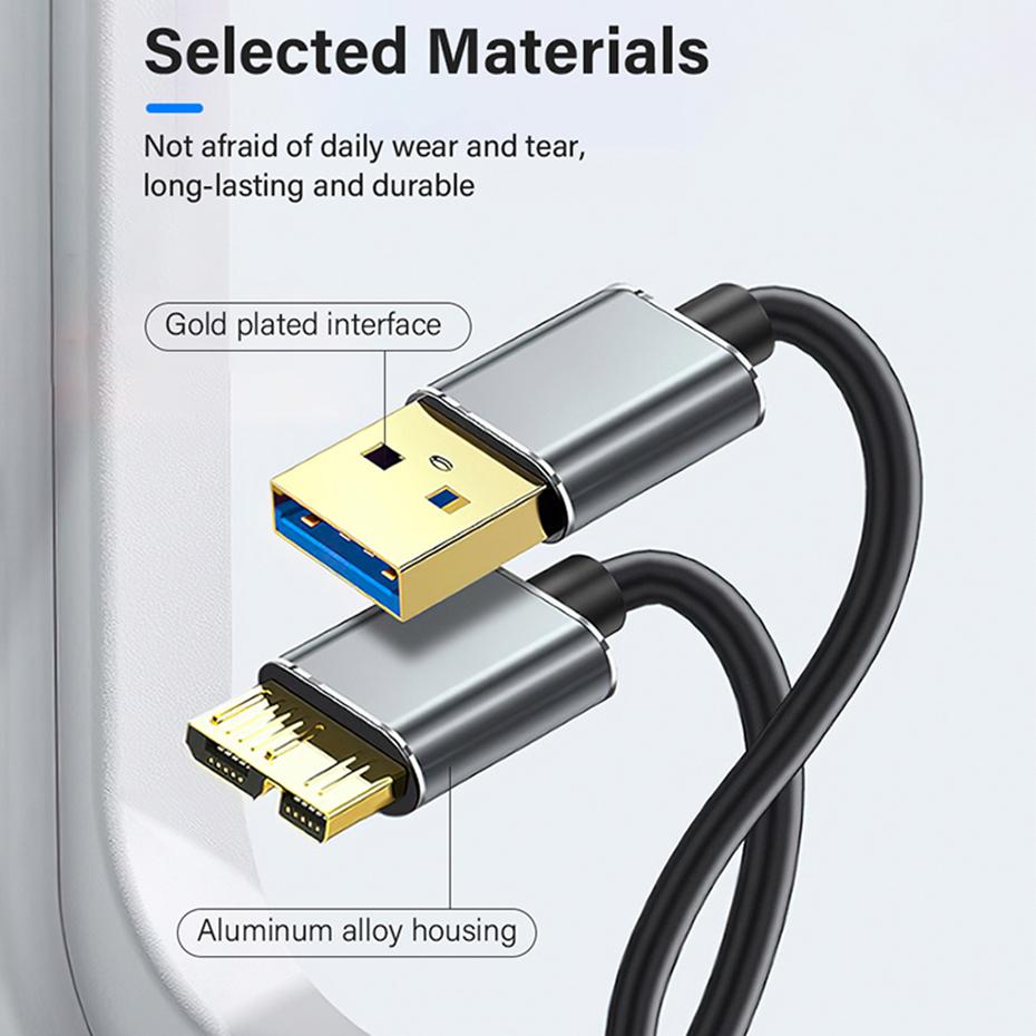 External Hard Drive Cable USB A 3.0 To Micro B Cable HDD SSD Data Charge Wire For Toshiba Seagate HP Sandisk Hard Disk PC Laptop