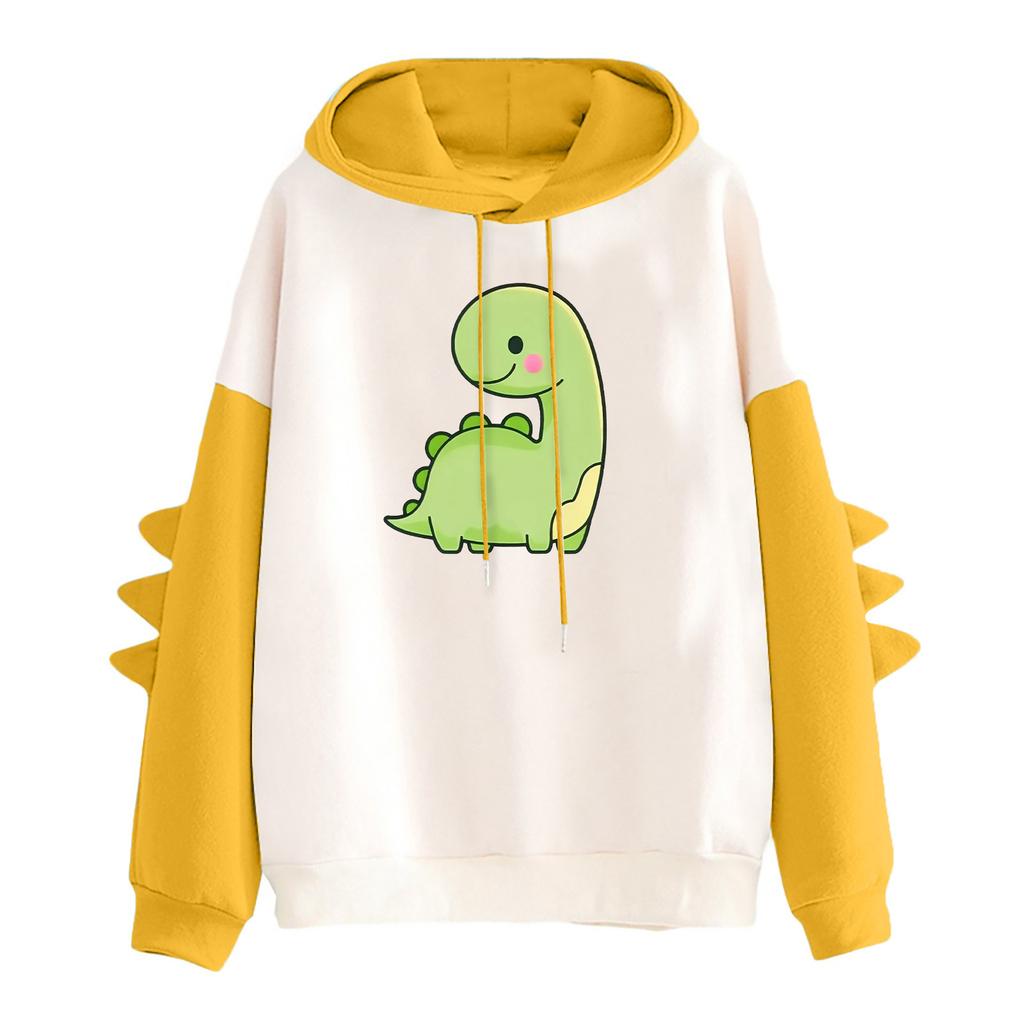 Women's Printed Contrasting Dinosaur Loose Casual Hoodie