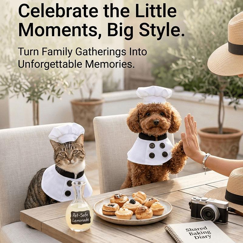 Pet Chef Clothing Cat Dog Universal Cute Chef Hat Shawl Set Party Photo Pet Clothing
