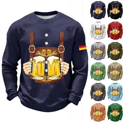 Men's Casual Long Sleeve Crew Neck Sweatshirt Oktoberfest Beer Print Loose Fit Pullover Top Comfortable Everyday Wear