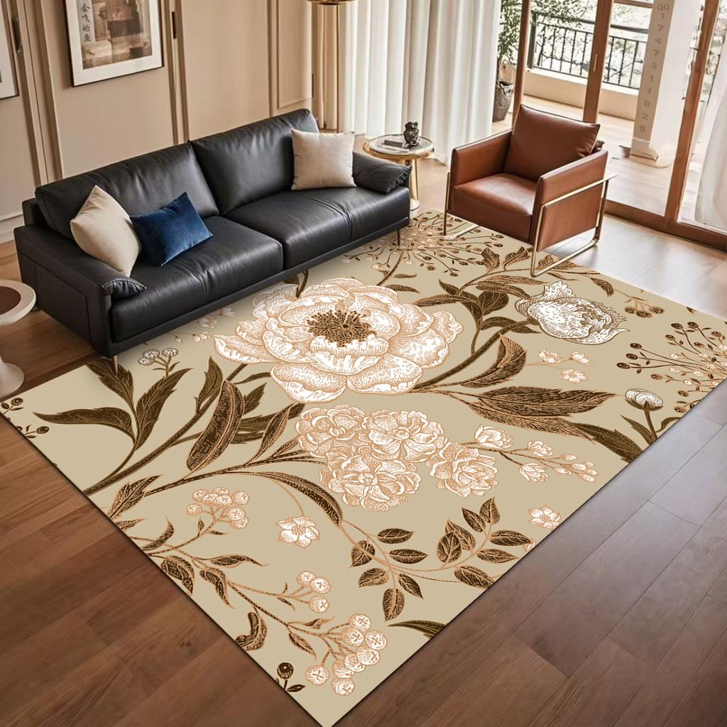 Modern Light Luxury Decoration Home Carpet Living Room Plant Pattern Non-slip Room Decor Rug Soft Easy Clean Entrance Door Mat