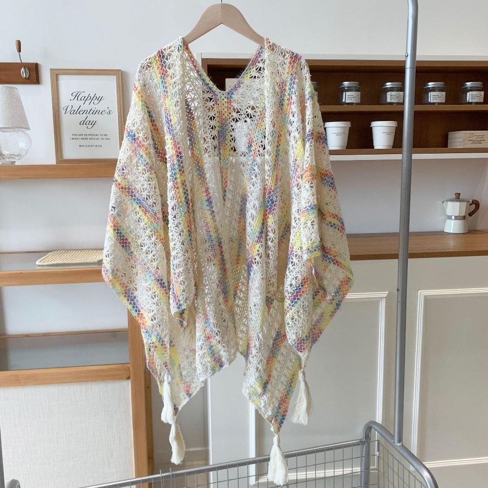 Colorful Ethnic Style Tassel Shawl Thin Beach Scarf Vintage Sunscreen Crochet Cardigan  Outdoor