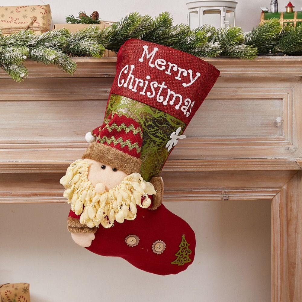 Hanging Christmas Stocking Santa Gift Bag Candy Bag Christmas Gift Sock  Christmas Decor
