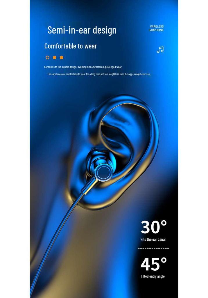 Neckband Semi-in-ear Wireless Bluetooth Earphones with LED Display, Long Standby, Compatible with Android and Apple for Sports and Running