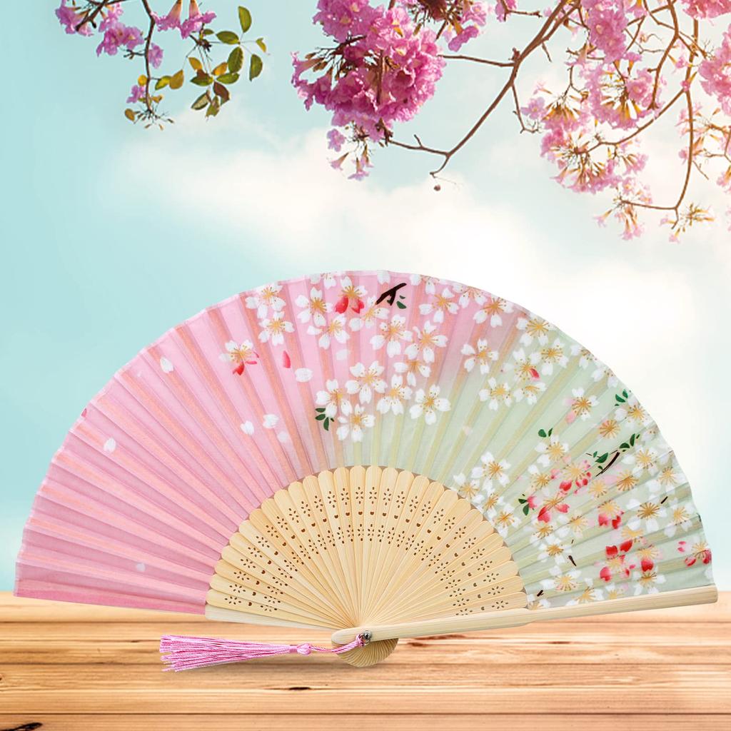 Boshiho Folding Floral Japanese Japanese Accessory Women's Fan, Bamboo, Rayon, Print, Stylish, Style, Elegant, Gorgeous,