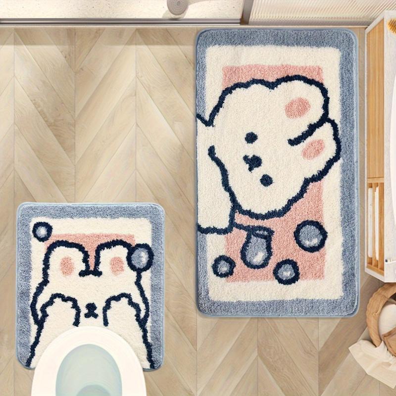 VIKAMA Niedliche Cartoon-Kaninchen Badezimmermatte Weiche Toiletten-Fußmatte Eingangsbereich Rutschfeste Fußmatte Schlafzimmerteppich Heimdekoration