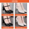 Spring Soft Leather Women's Comfort Soft Bottom Single Shoes Mom High Heels Autumn New Buckle Causal Leather Shoes