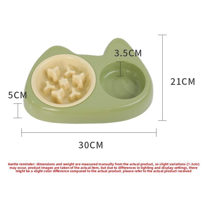 Cat Bowl, Anti-choking Slow Food Cartoon Size Cat Eye Double Bowl, Anti-slip and Easy-to-clean Stainless Steel Dog Bowl and Cat Drinking Bowl