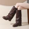 Inner Height Increase of 8cm~ Trouser Boots Women's 2025 Autumn New Thick-soled Belt Buckle Soft Leather Pleated Long Tube Knight Boots