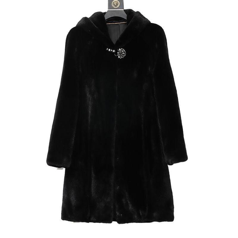 New Imitation Whole Mink Fur Women's Long Imitation Mink Fur Coat Women's Velvet Coat with Hat