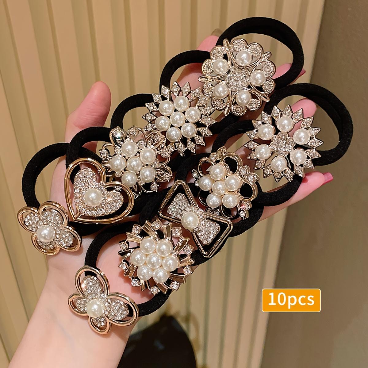 

10Pcs rhinestone faux pearl hair ties, elegant multi-style set for daily wear and gifting 10pcs