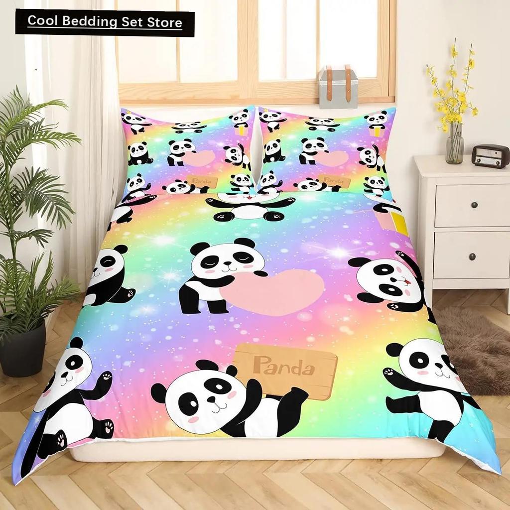 Panda King Full Bedidng Set Kids Romantic Bedding Set Cartoon Animal Duvet Cover Bicycle Balloon Dragonfly Polyester Quilt Cover