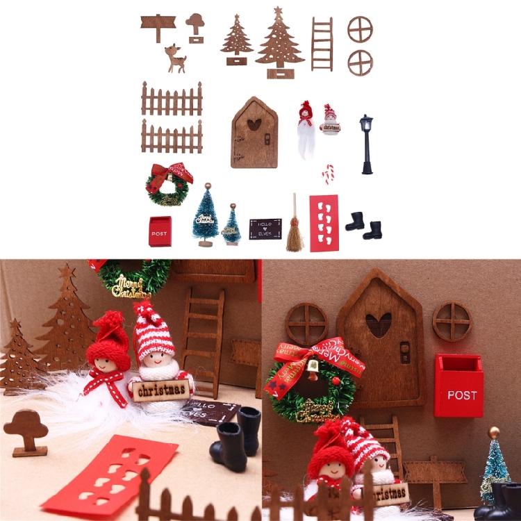 Dollhouse Miniature Elf Door Christmas Decor Set Magical Wood Door Fairy Garden