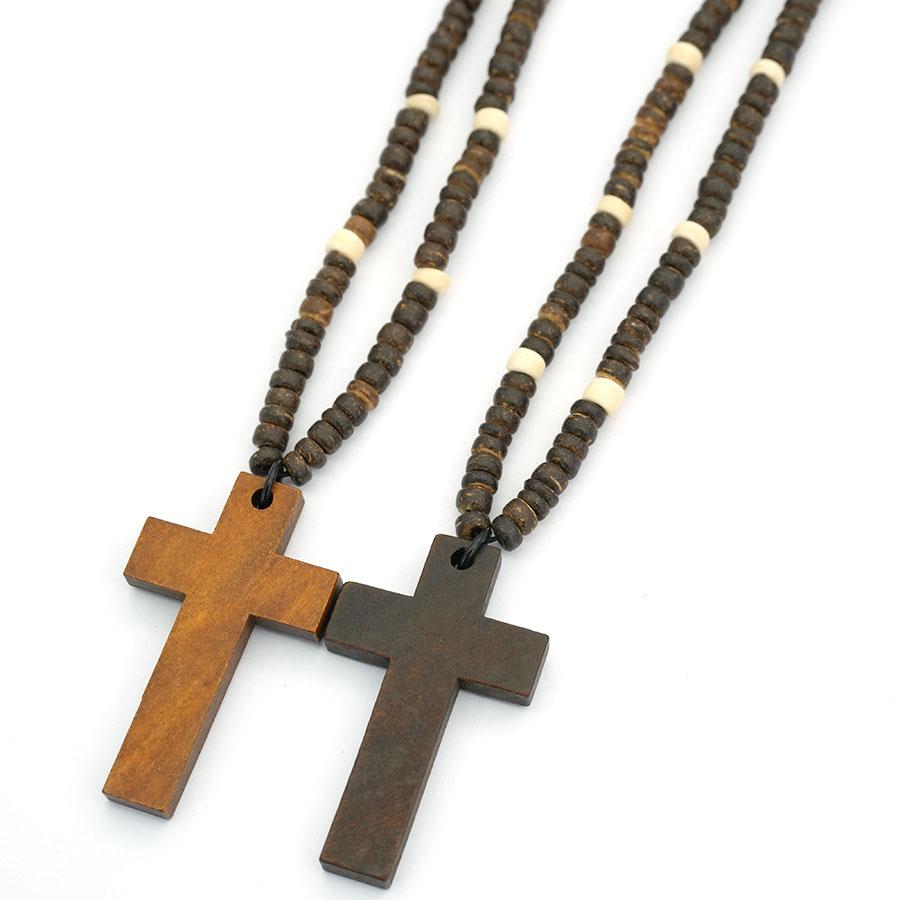 Noter Vintage Holz Kreuz Anhänger Halskette Für Männer Handgefertigt Braunes Holz Perlenkette Katholisch Christlich Religiöser Schmuck Geschenk