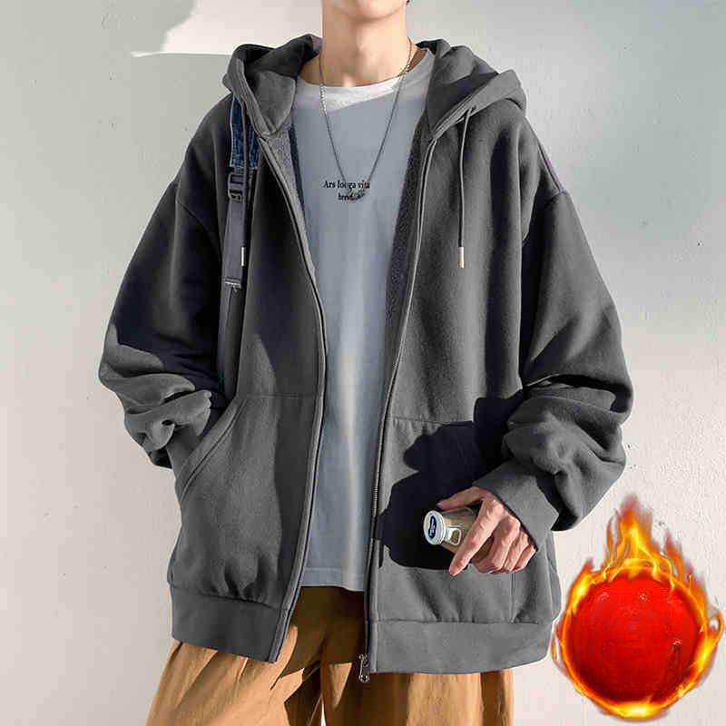 Men's autumn and winter fleece thickened jacket new spring and autumn top cardigan sweater