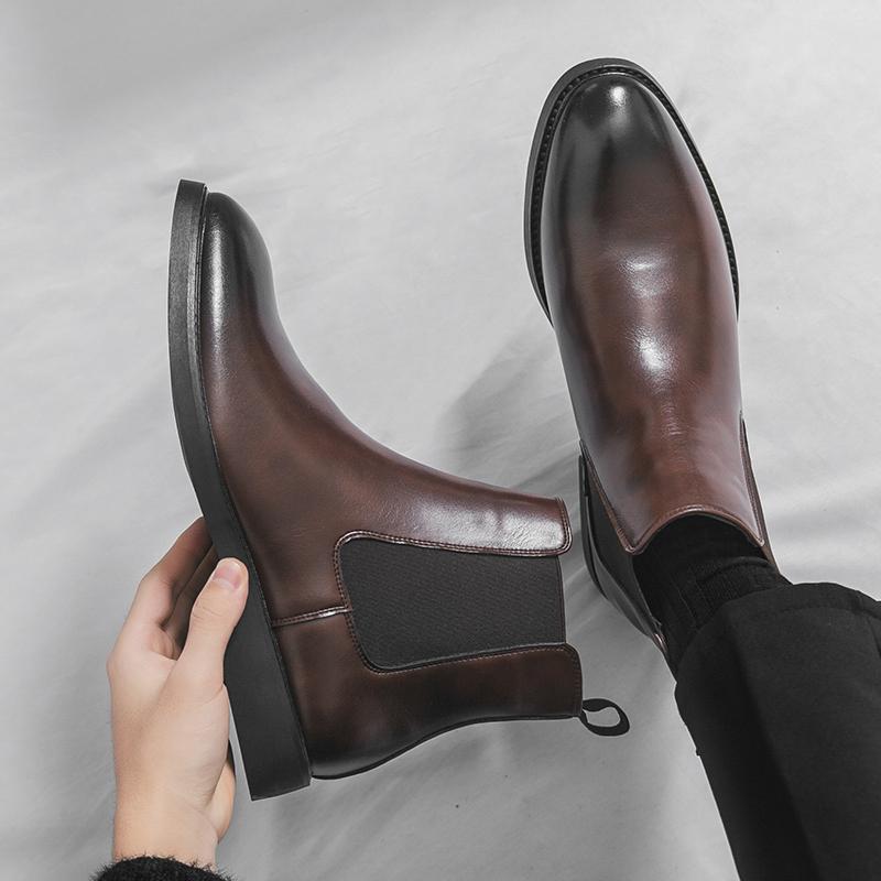 Fashion British Style Men's Comfortable Pointed Toe Knight Boots Short Horse Boots Autumn Brand Men's Breathable Chelsea Leather Boots