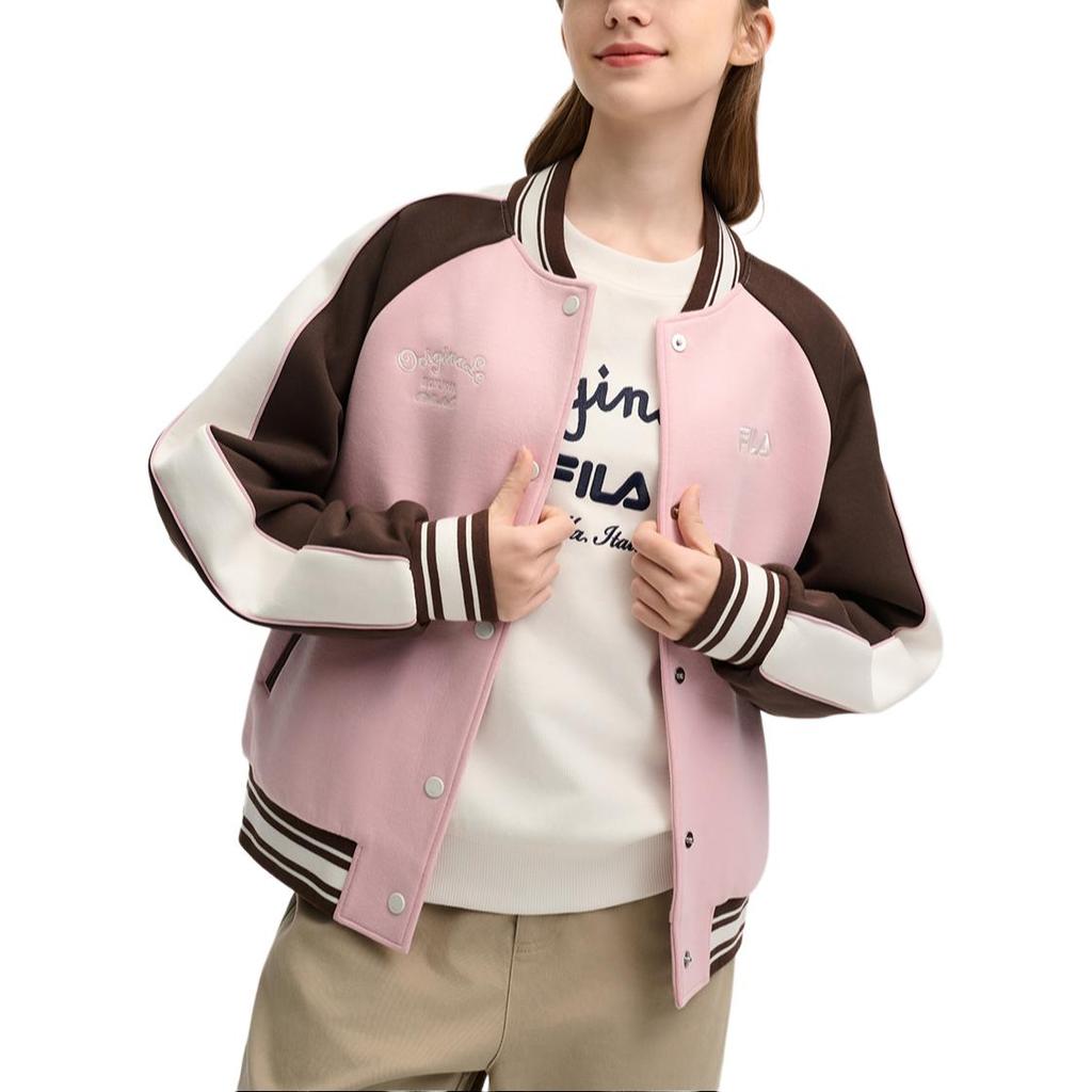 Fila Fashion Casual Knitted Long Sleeve Baseball Jacket Women Jacket Smoke-Pink F11W519501FPK