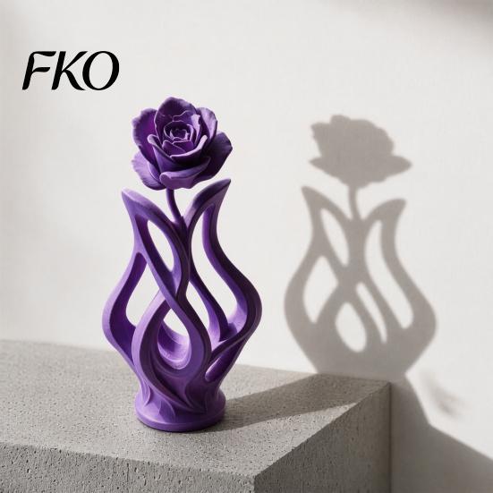 Platzsparende Schreibtischdekoration 3D-gedruckte Rosen-Skulptur, Hohlvase Blumenkunst-Figur mit matter Oberfläche, Künstlerische Blumenskulptur Minimalistisch