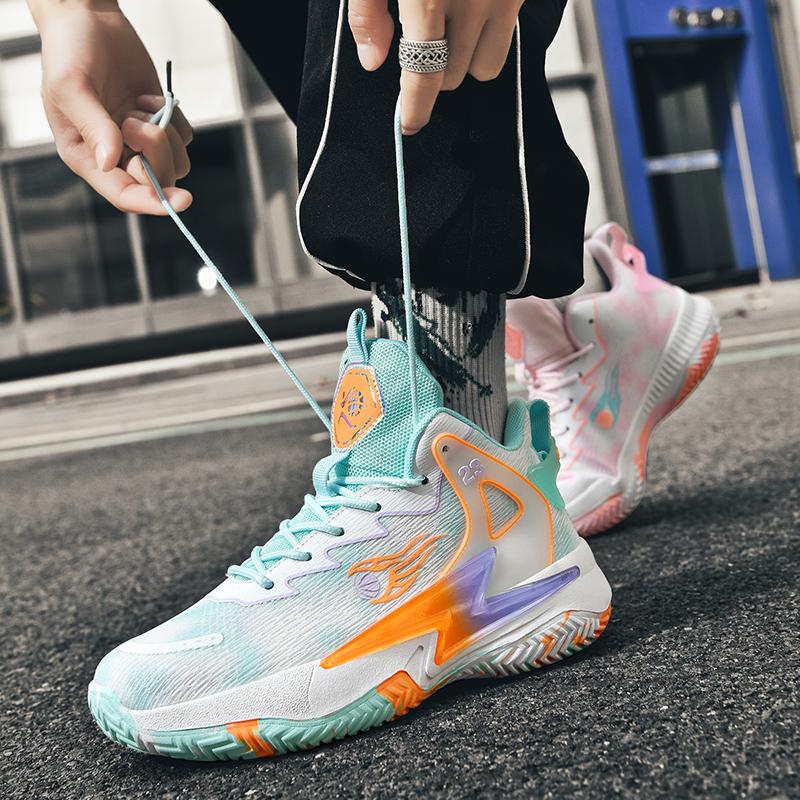 New breathable mandarin duck cushioned rebound basketball shoes male youth students wear actual combat sports shoes