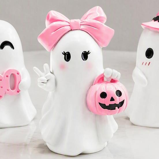 Indoor Halloween Table Centerpiece Ghost Figurine, Resin Spooky Cute Statue, Funny Creepy Ornament Tabletop for Home Shelf Party Haunted