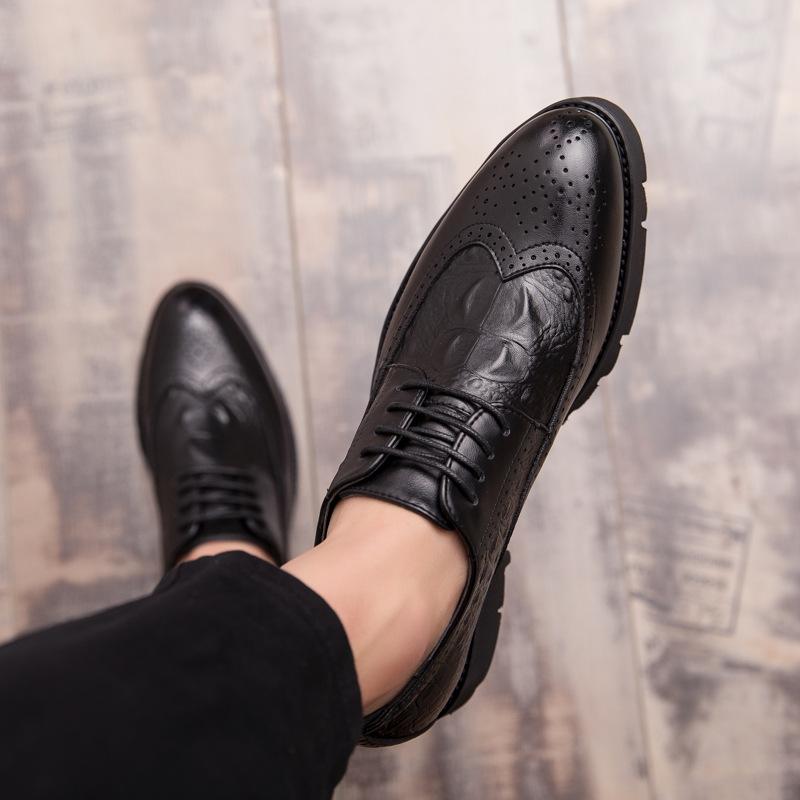 Men's dress casual shoes crocodile pattern lace-up pointed leather shoes platform brock men's shoes