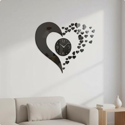 DIY Heart Wall Clock Noiseless Mechanism Love Sticker Easy To Install House Decoration
