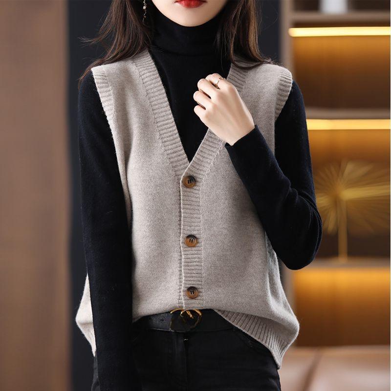 Knitted Sweater Vest Cardigan Top Early Autumn Womens Waistcoat Sleeveless Jacket Outerwear