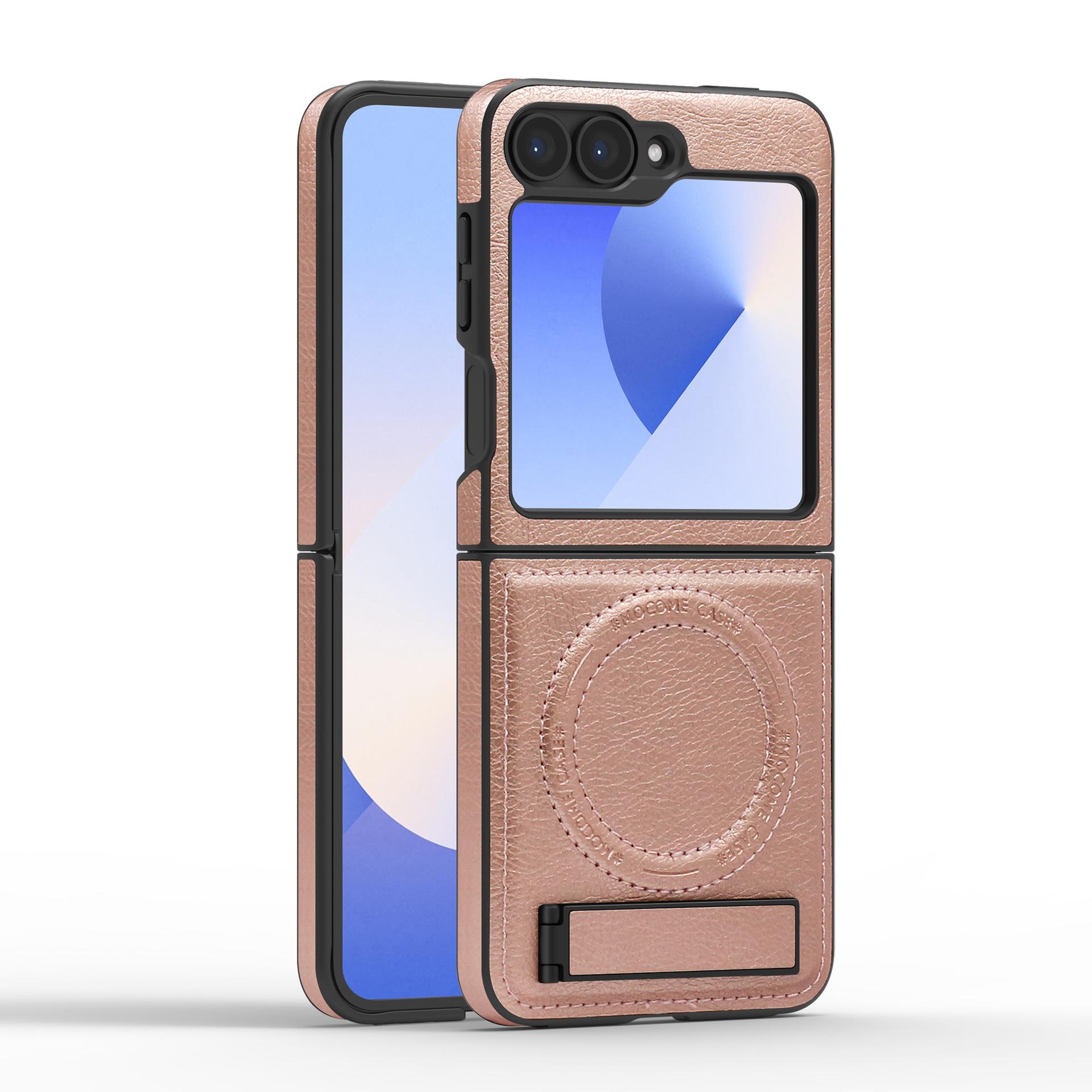 

Pu Leather Phone Case for Samsung Galaxy Z Flip 7 Fe Flip6 5 4 3 Magnetic Charging Invisible Bracket Anti Drop Protective Cover Galaxy Z Flip7 FE розового золота