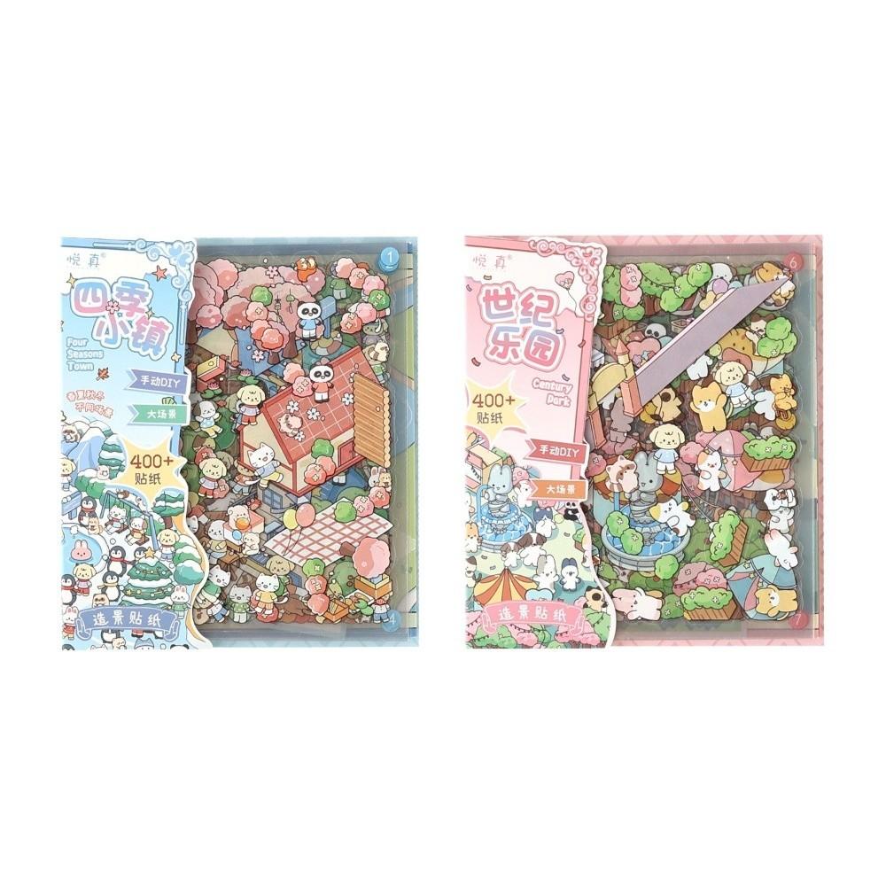 New PET 3D Landscape Sticker 3D Stacking Four Seasons Town Miniature Stickers Century Park Pocket Sticker Book Festival Gift