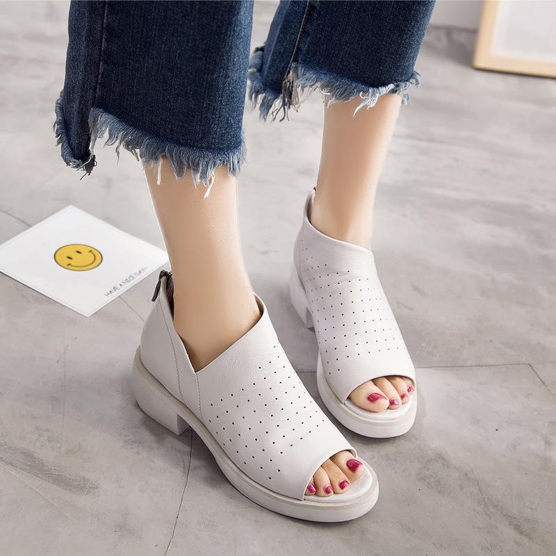 Summer New Women's Shoes Leather Shoes Fish Mouth Personality Heel Shoes Solid Color Trend Light Mouth Single Shoes