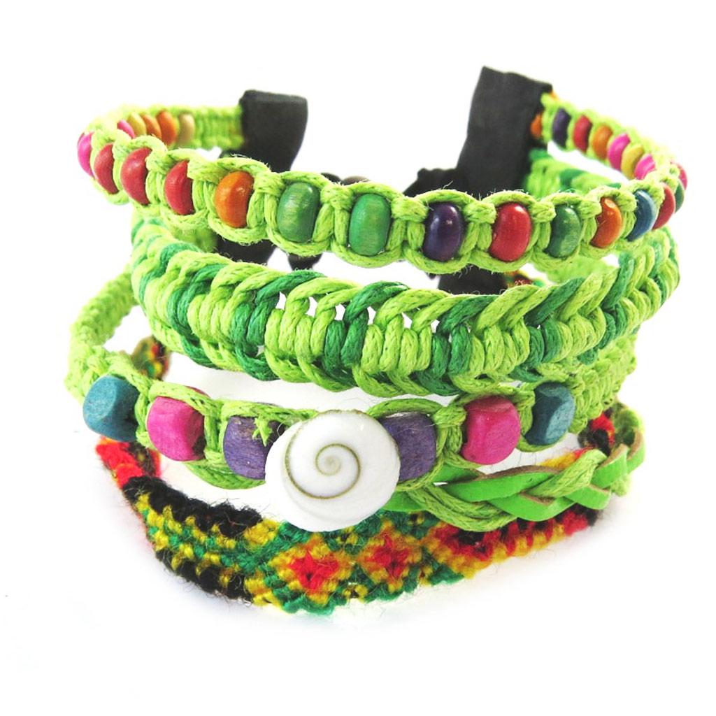Les Trésors De Lily [N6339] - Green 'Kilimanjaro' Ethnic Bracelet (5 Rows)