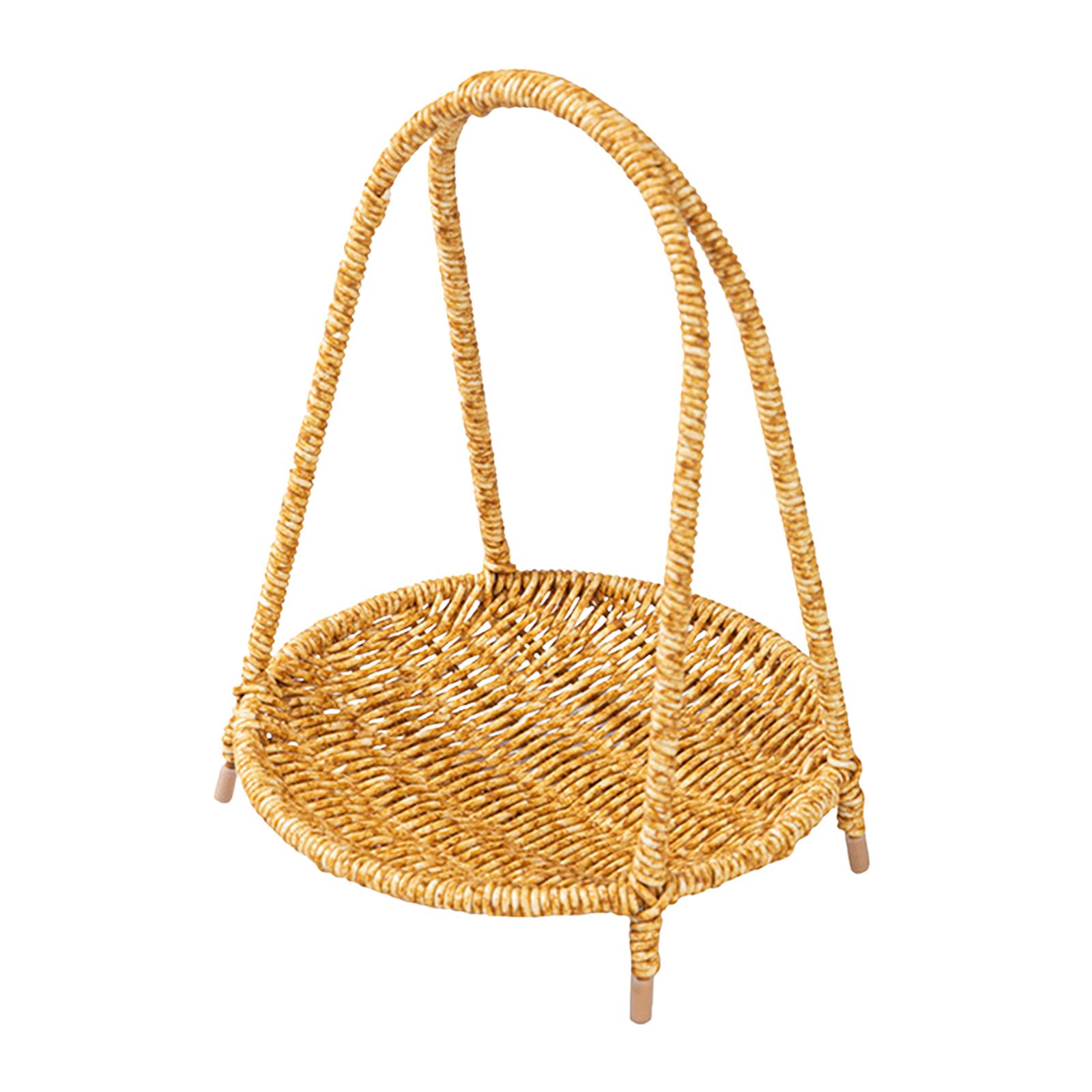 Rattan Serving Tray with Handle Hand Woven Fruit Storage Tray Woven Basket Tray Round single layer