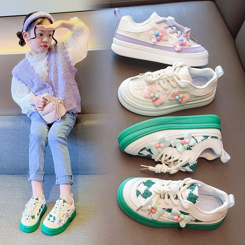 Girls board shoes spring and autumn new classmates Korean version cute little flower candy bow children's casual shoes