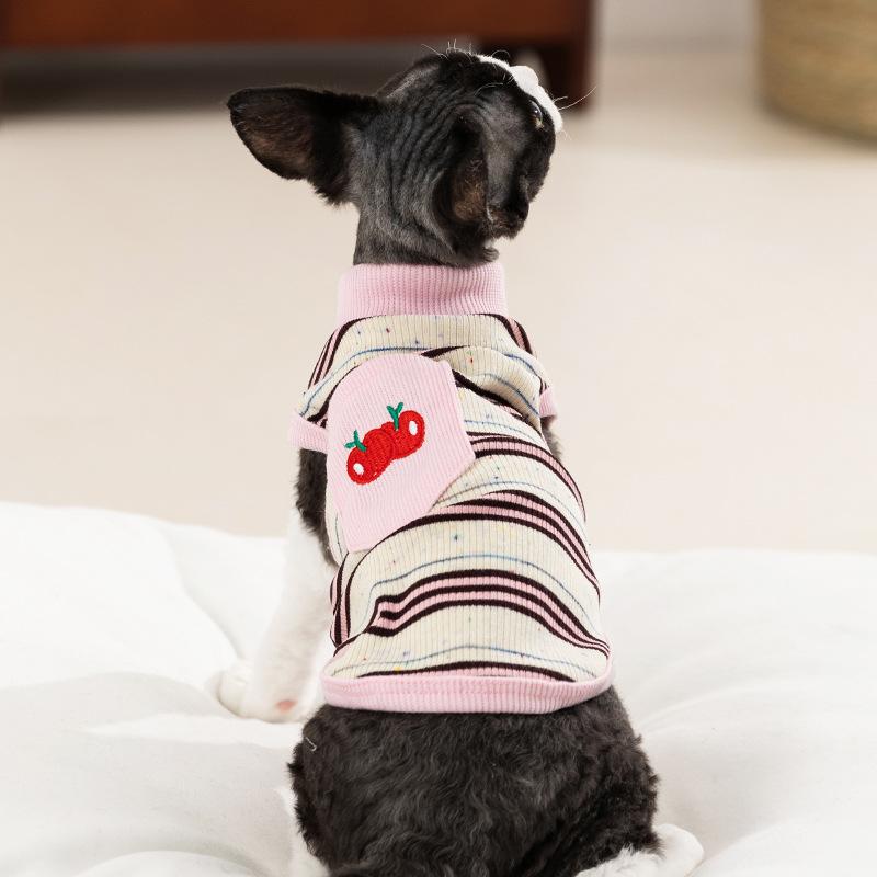 

Cute wind cat clothes cherry embroidered colored dot striped vest spring and summer thin hairless cat pet cat clothes XXL (recommended weight 15-10kg) бонді синього кольору