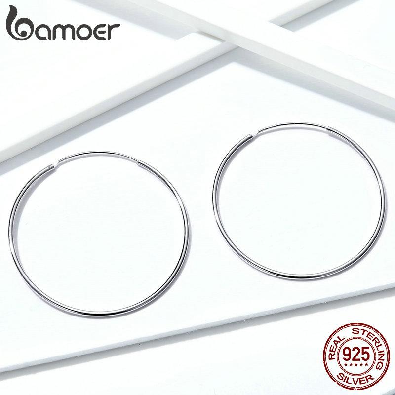 Bamoer 925 Sterling Silver Large Hoop Earrings Circle Endless Huggie Big Hoops Earring 30/40mm for Women Girls